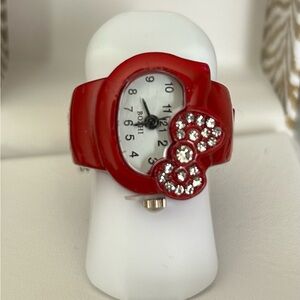 Red Hello Kitty Watch Ring With Bow Design